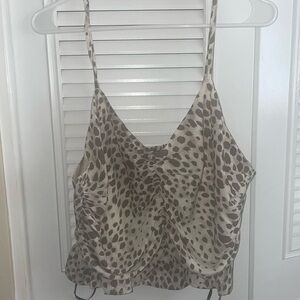 Gray leopard print spaghetti strap cropped tank